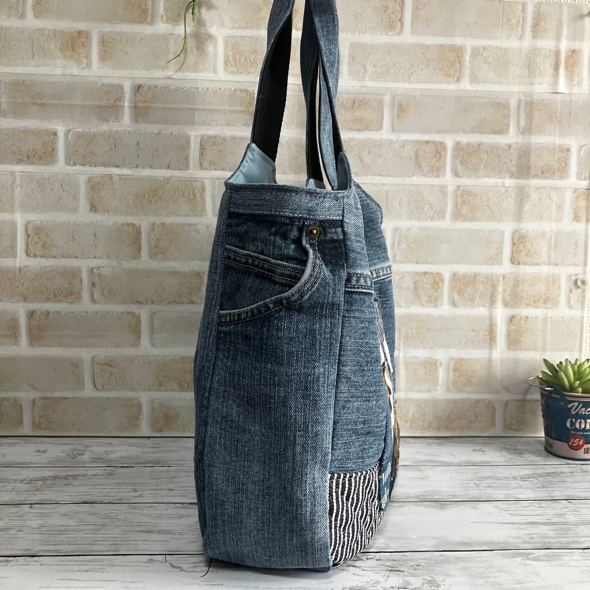 ハンドメイド デニムリメイク パッチワークポケット ショルダー ハンドメイド デニムリメイク パッチワークポケット ショルダー