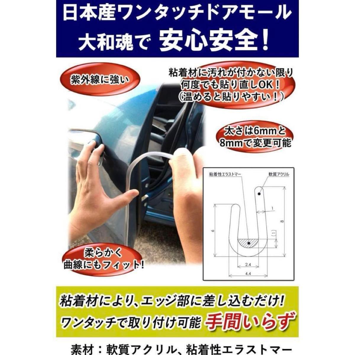 ドアモール★粘着付きドアガード日本製車J型保護ガードスリムタイプ6Mパールホワイト 車用品 プロテクター キズ防止カー用品