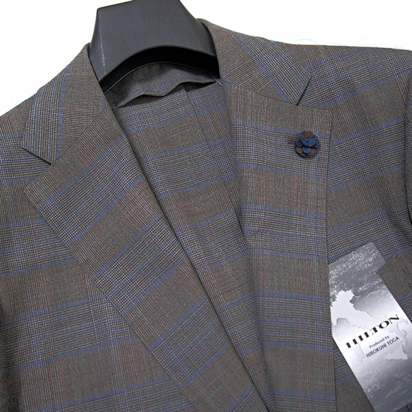 新品 ヒルトン HIROKUNI TOGA 春夏 GUABELLO Dinamico 130'S ウール スーツ AB6 (やや幅広M) 茶 【J48632】 HILTON メンズ チェックの画像4
