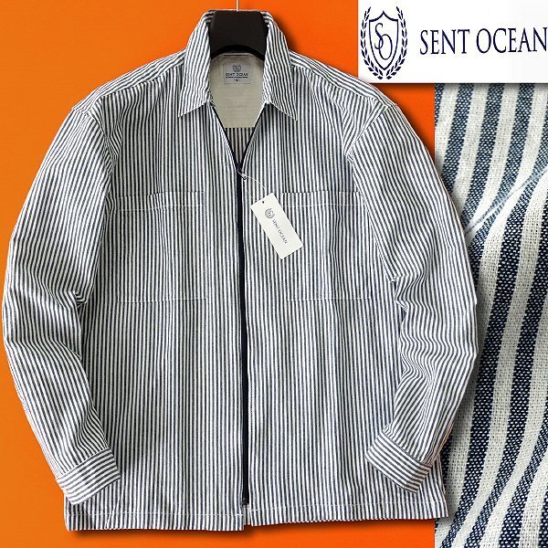  new goods cent Ocean spring autumn light shirt blouson LL white navy blue [AFE824_531] SENT OCEAN men's jacket light outer full Zip 