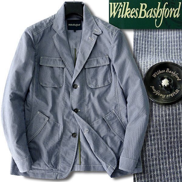 新品 ウィルクスバシュフォード 春夏 ファティーグ サファリ ジャケット XL 薄青 【J46435】 Wilkes Bashford ブルゾン メンズ 盛夏の画像2