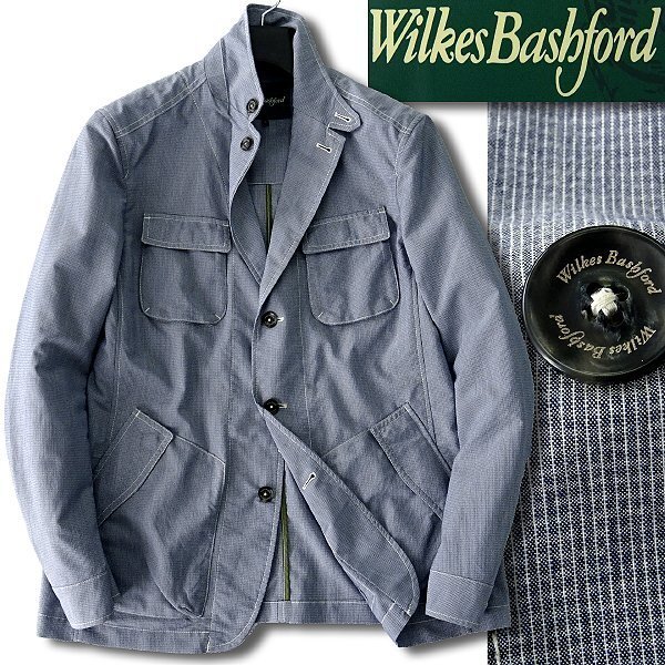新品 ウィルクスバシュフォード 春夏 ファティーグ サファリ ジャケット XL 薄青 【J46435】 Wilkes Bashford ブルゾン メンズ 盛夏の画像1