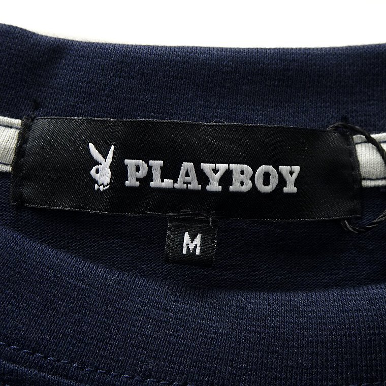 新品 プレイボーイ 24年春夏 プリント カットソー LL 紺【41029_79】 PLAYBOY ロンT バニー ロゴ 長袖 コットン Tシャツ メンズの画像9