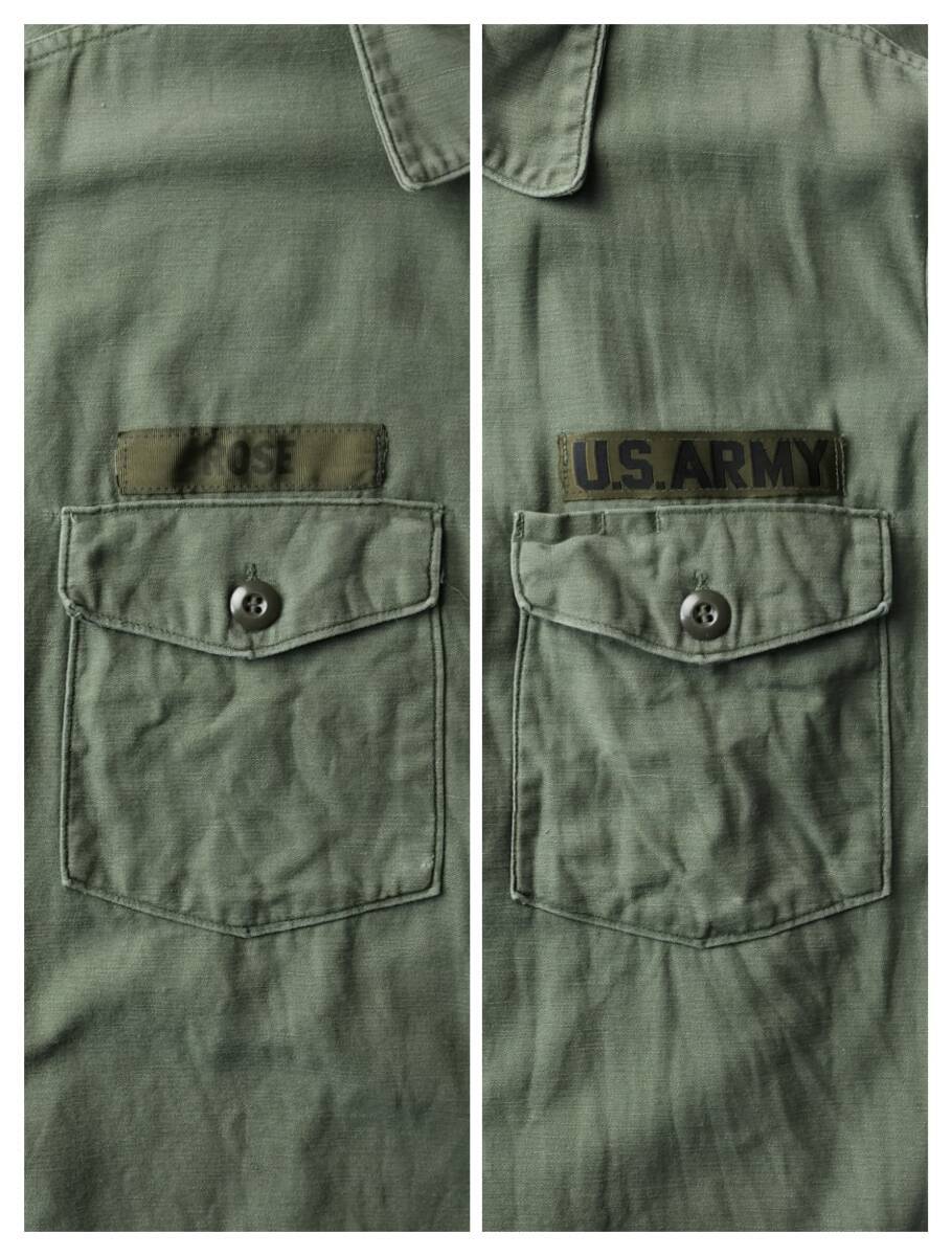 1970年製 アメリカ軍 ファティーグシャツ ユーティリティーシャツ ヴィンテージ コットンサテン U.S.ARMY 米軍 部隊章パッチ付き 希少の画像5