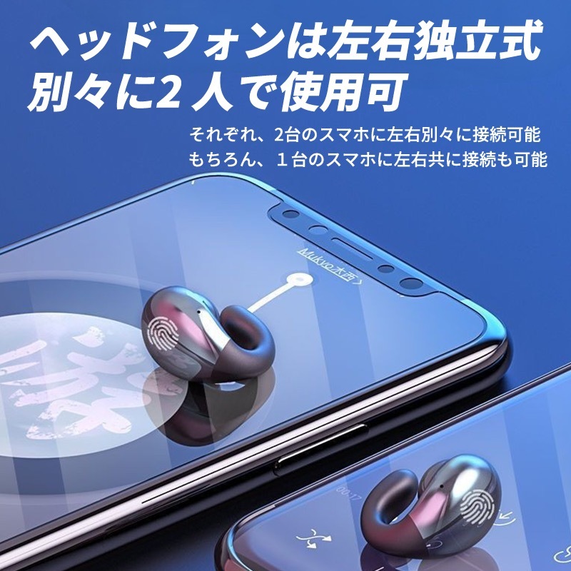 ワイヤレスイヤホン 骨伝導 Bluetooth ノイズキャンセリング ブルートゥース iphone アイホン Android アンドロイド Ipad 高音質 サウンドの画像9