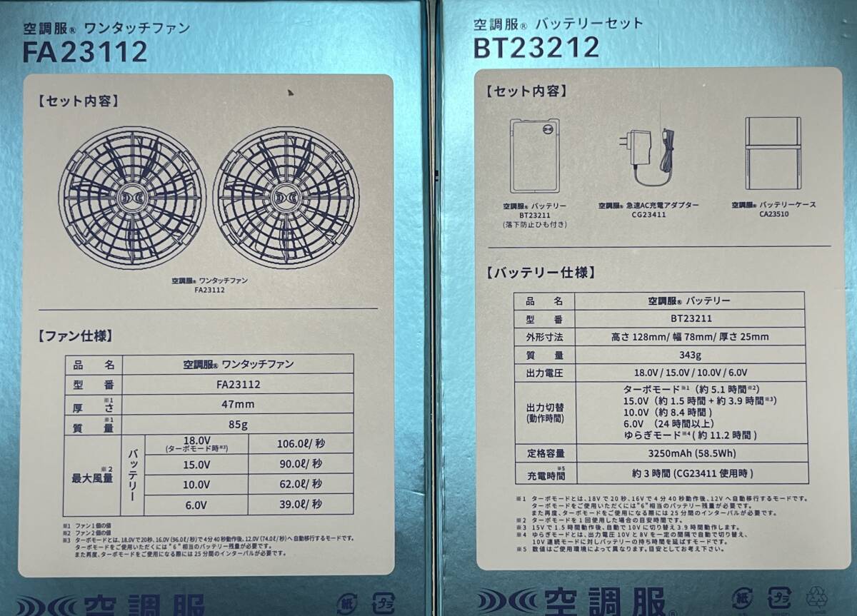 【新品未使用品】アイトス 空調服 ワンタッチファン(18V)(グレー2個)(FA23112)/バッテリーセット(18V)(BT23212) 2260の画像4