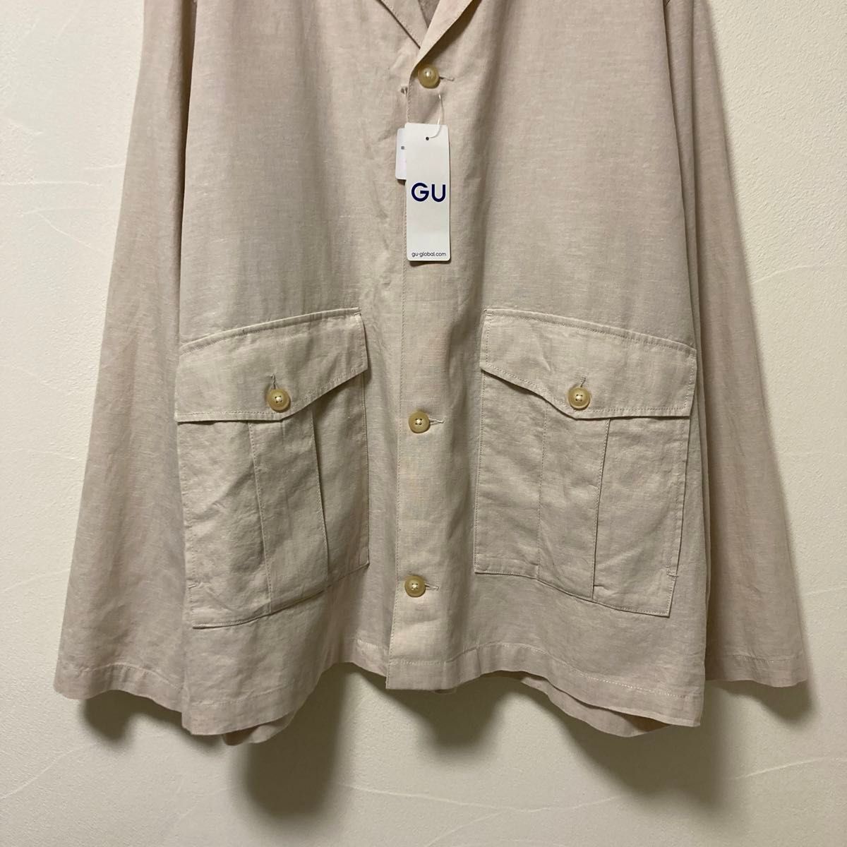 [新品]  GU(ジーユー)リネンブレンドシャツジャケットXXLサイズ・ベージュ