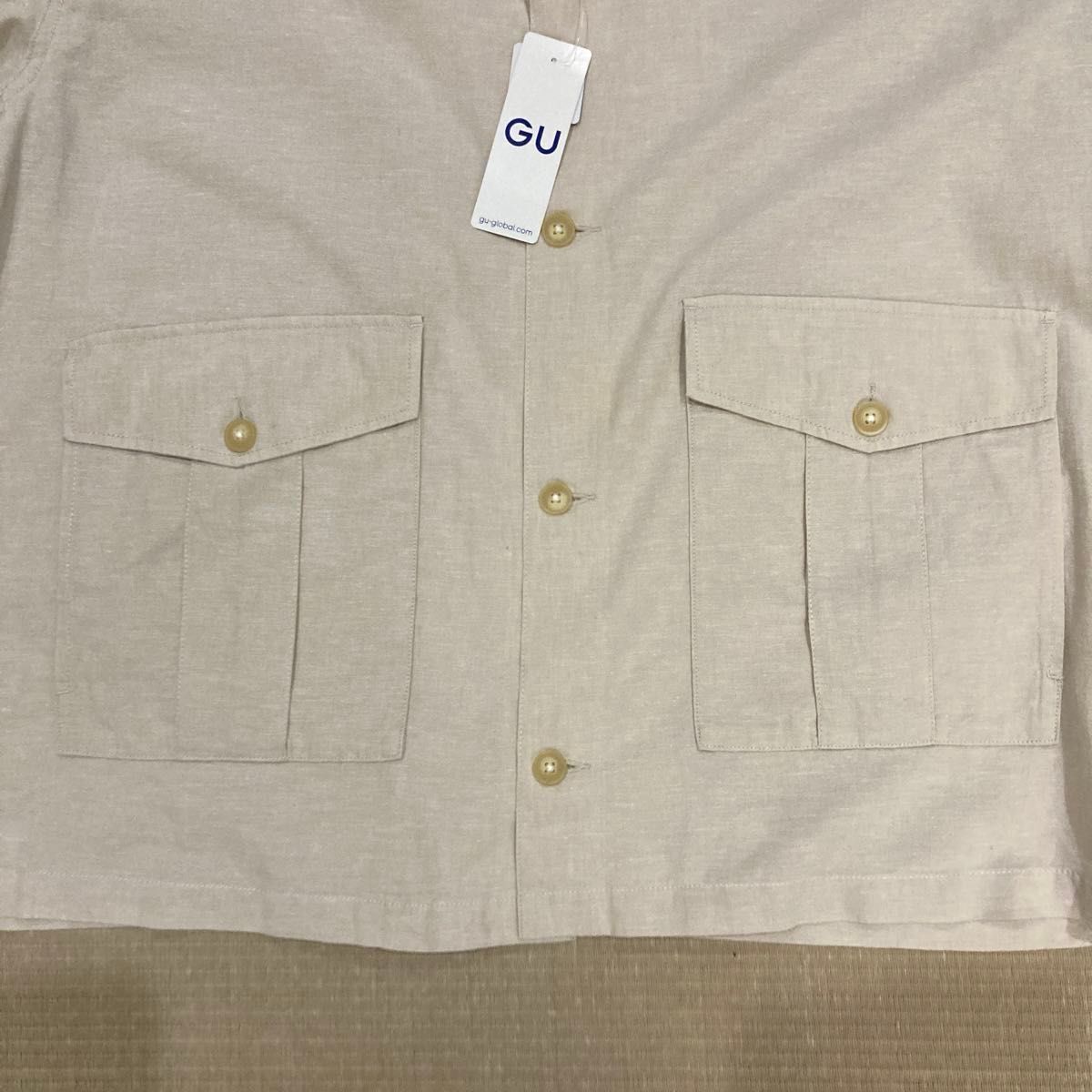 [新品]  GU(ジーユー)リネンブレンドシャツジャケットXXLサイズ・ベージュ