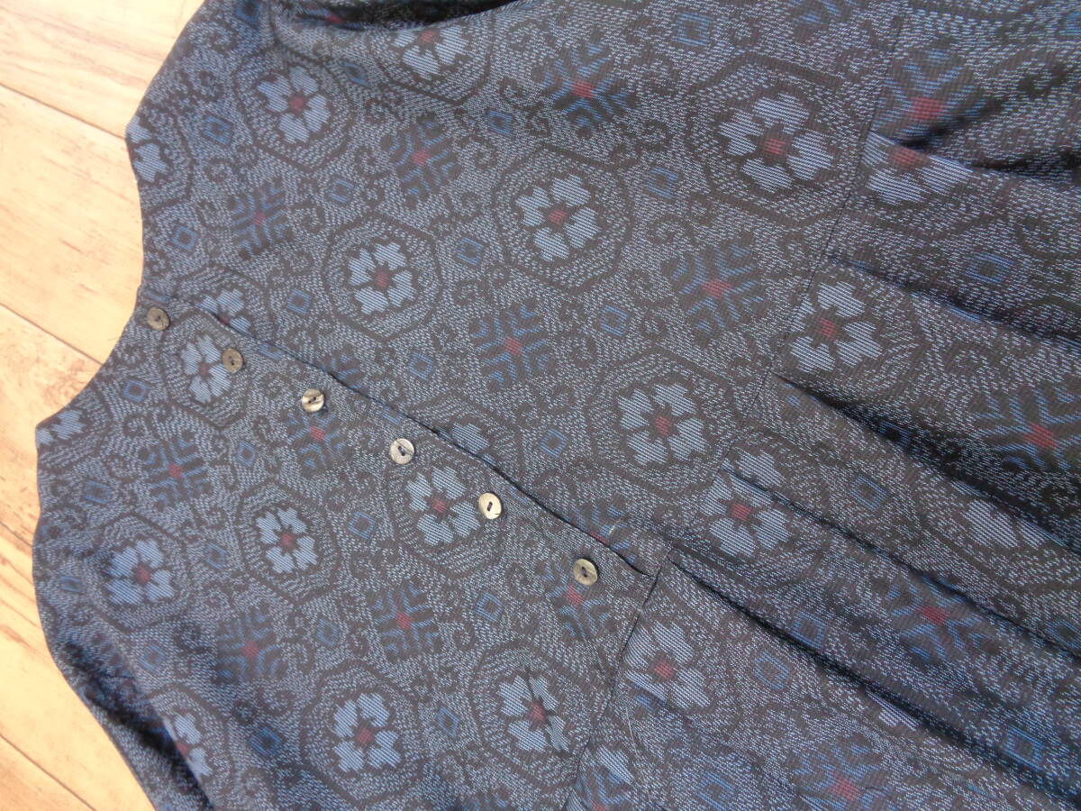 ◆着物リメイク◆古布◆正絹・紬◆ウエスト切り替えタックワンピース（後ろボタン付き）◆ハンドメイド◆の画像7