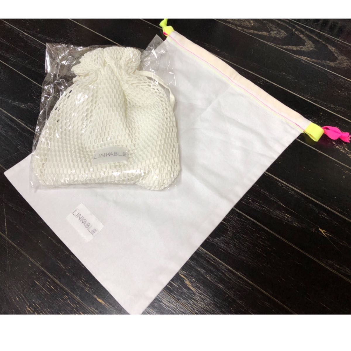 リンカブル　ビッグフリル　半袖　シアー　トップス　ホワイト　オマケ　巾着　LINKABLE  日本製　 白　 プルオーバー　シャツ