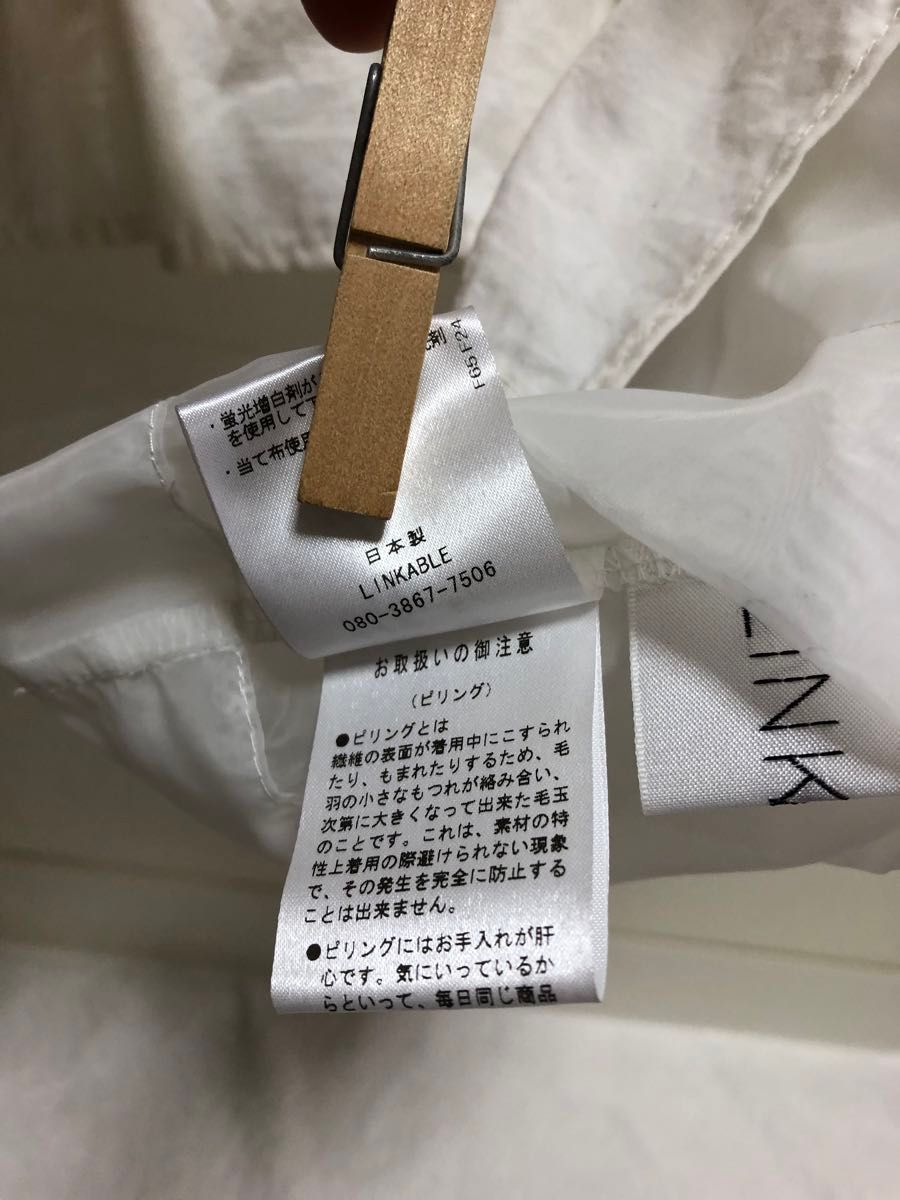 リンカブル　ビッグフリル　半袖　シアー　トップス　ホワイト　オマケ　巾着　LINKABLE  日本製　 白　 プルオーバー　シャツ