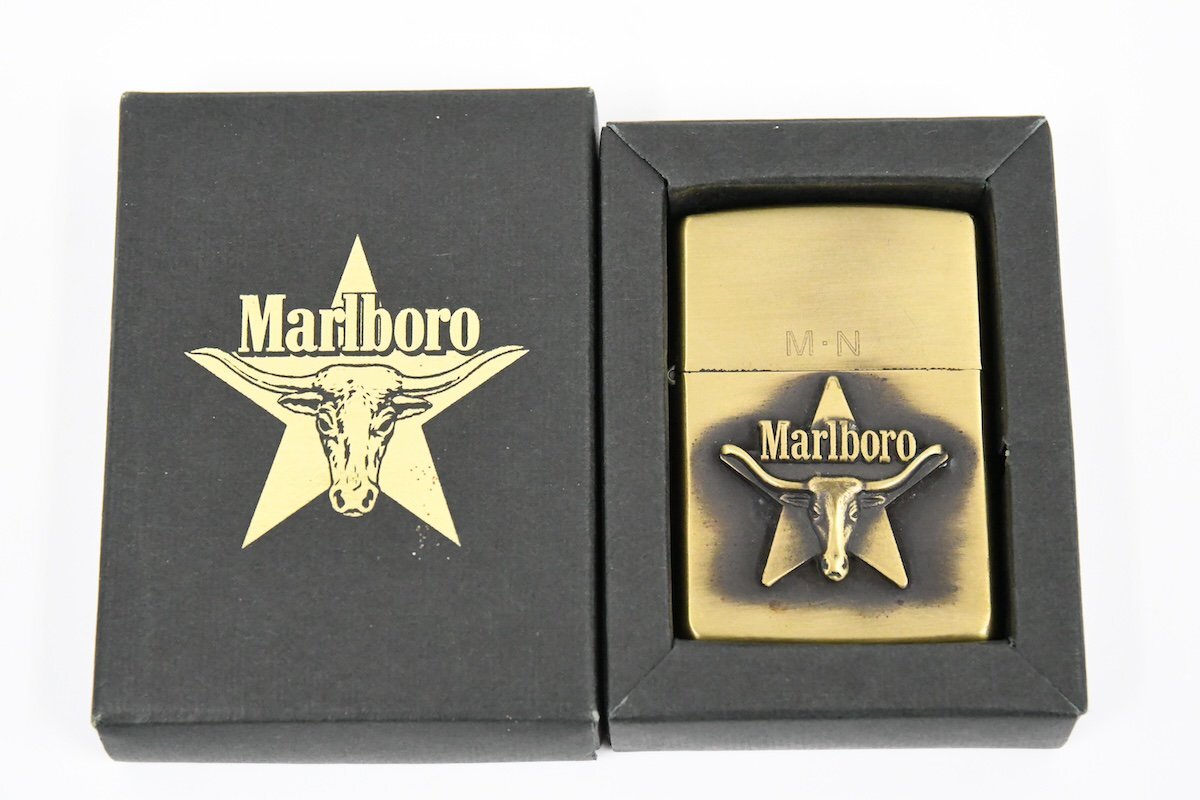 Zippo ジッポー Marlboro マルボロ Longhorn Star ロングホーンスター オイルライター 箱付 イニシャル刻印 喫煙具 20793923の画像1