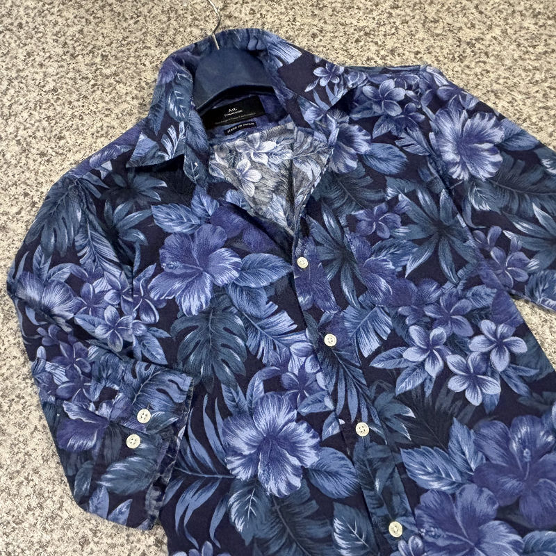  прекрасный товар редкий Art.produced by DSI 5 часть рукав гавайская рубашка цветочный принт темно-синий 