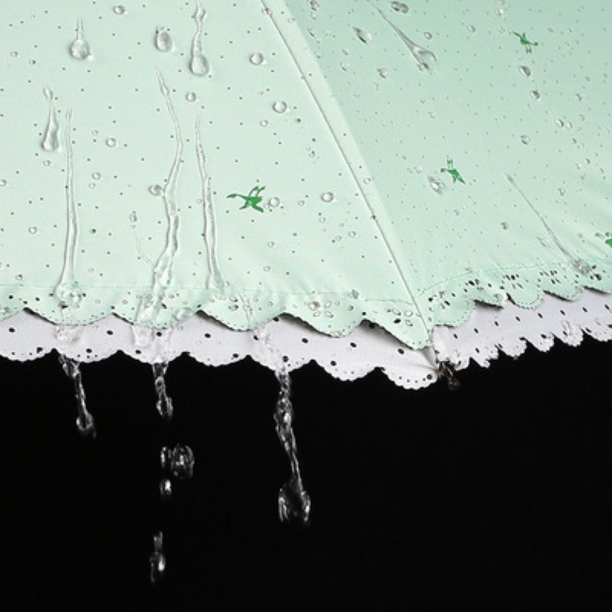 晴雨兼用日傘　パステルグリーン　UVカット　三つ折り　おしゃれ　可愛い 日傘 軽量 折りたたみ傘　レース　自動開閉　紫外線予防　緑