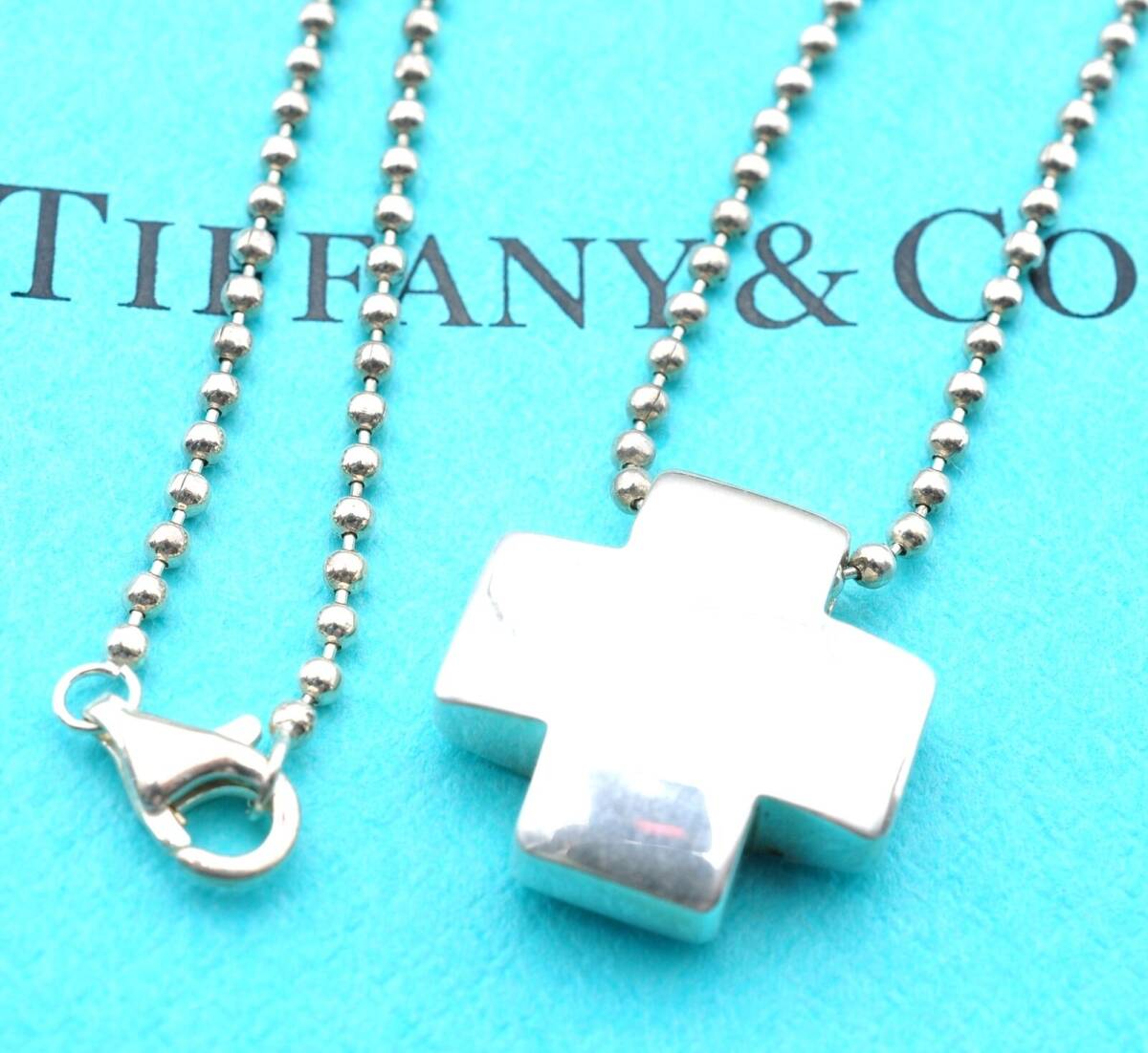 Tiffany & Co. ティファニー クロス ボールチェーン ネックレス スターリングシルバー925 銀 14.1g 4107_画像1