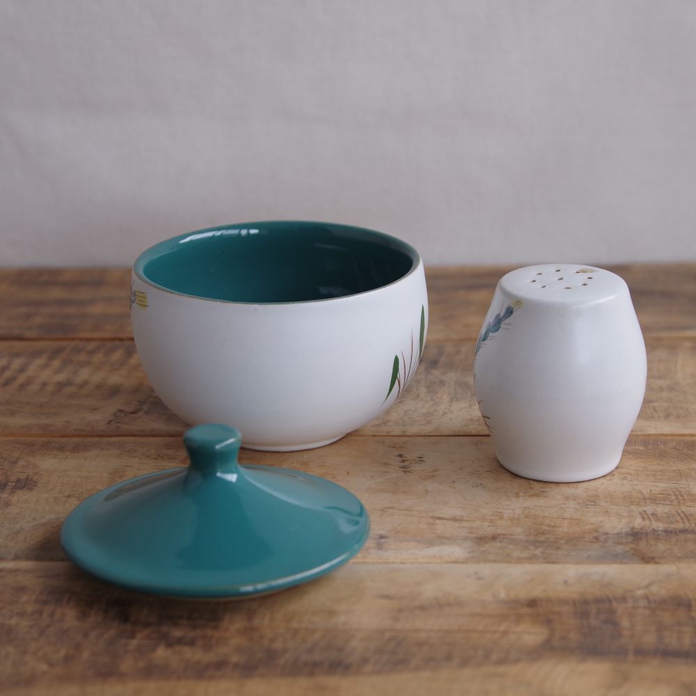 【難あり】デンビー グリーンウィート Denby Green Wheat 麦 手描き シュガーポット 故障入れ スパイスケース ペッパー ヴィンテージ食器の画像2