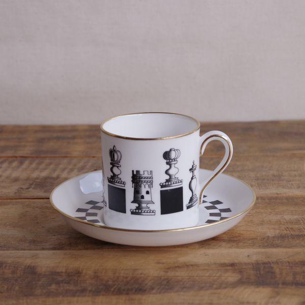コーヒーカップ ソーサー スポード SPODE チェス レトロモダン アンティーク食器 白黒 イギリス ヴィンテージ 陶器 #230202-2 小さめ_画像1