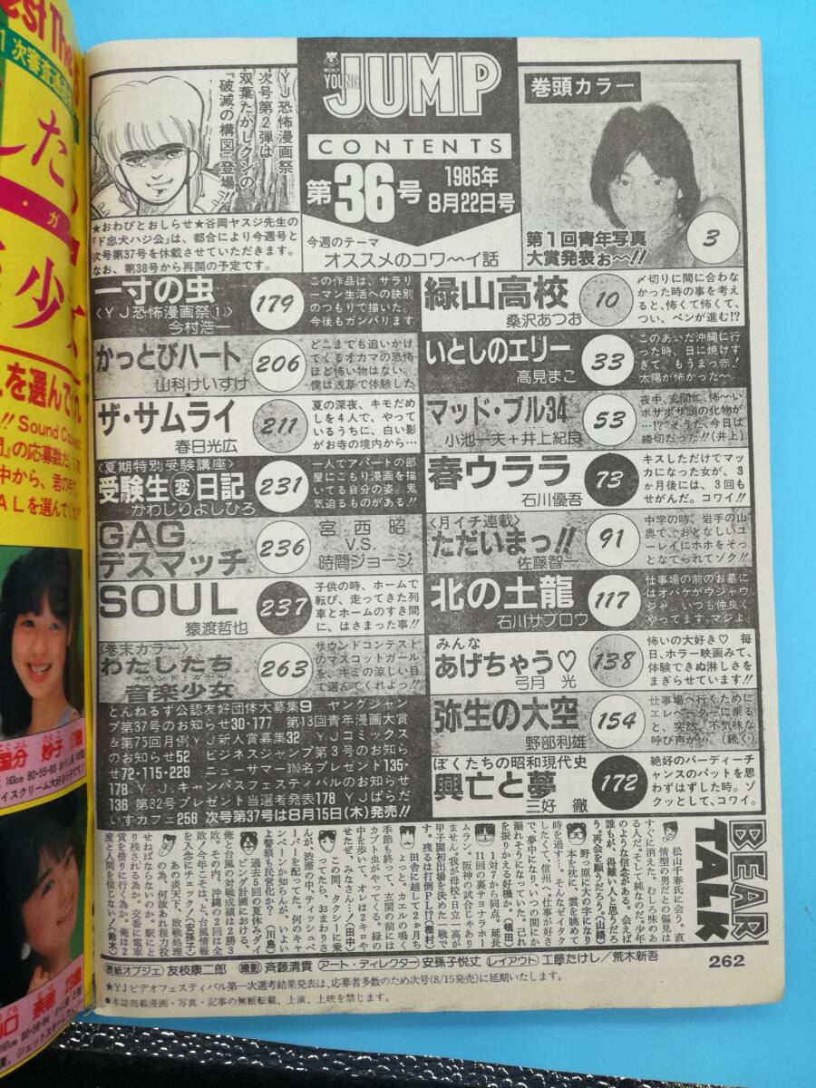 ■週刊ヤングジャンプ 1985年 8/22 NO.36 通巻No.281 一寸の虫 今村浩一/緑山高校/いとしのエリー/マッド・ブル34/ただいまっ!!_画像8