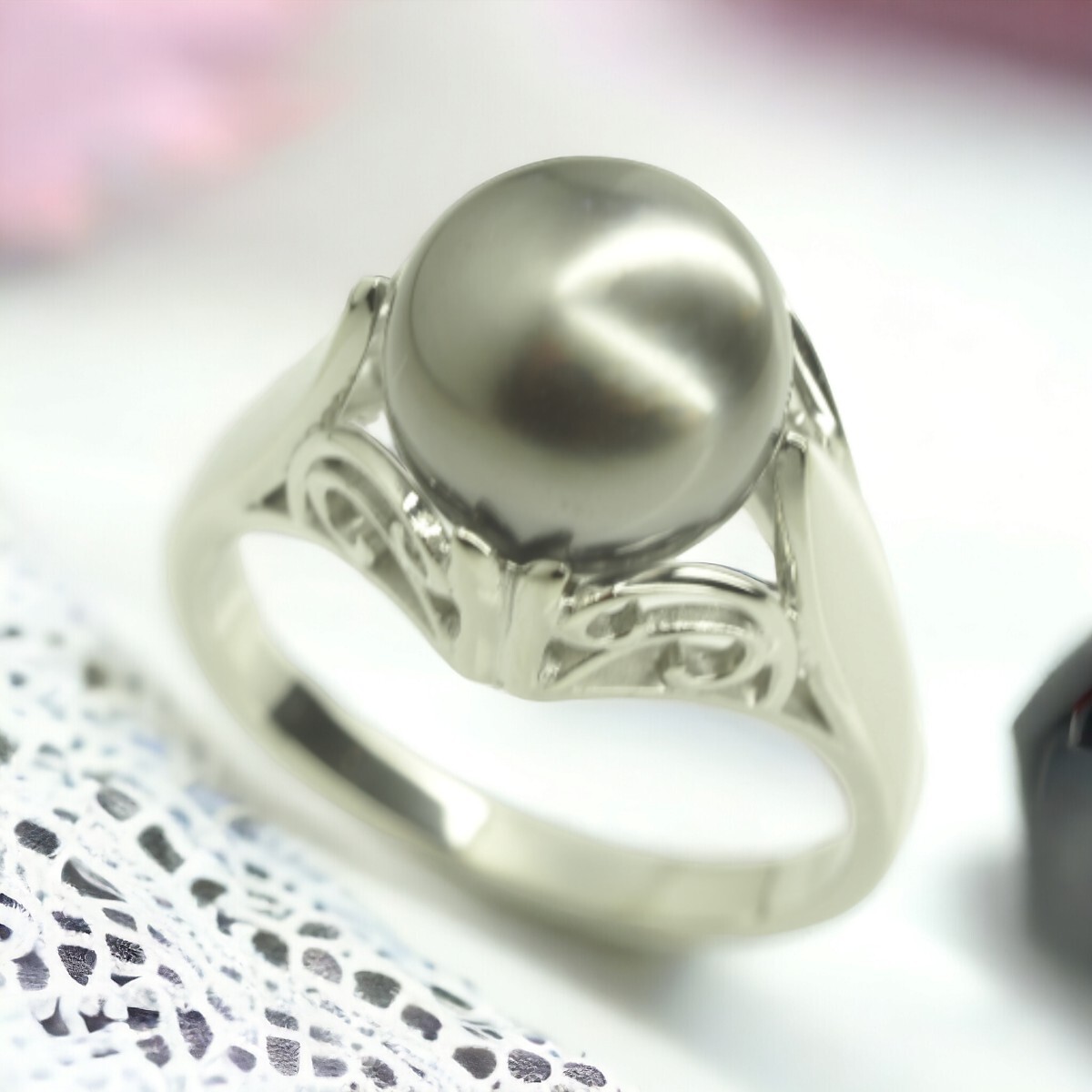  Tasaki Shinju TASAKItasaki большой . первоклассный хорошо качество натуральный Akoya чёрный жемчуг кольцо кольцо Pt900 платина жемчуг 9.3mm.11.5 номер 