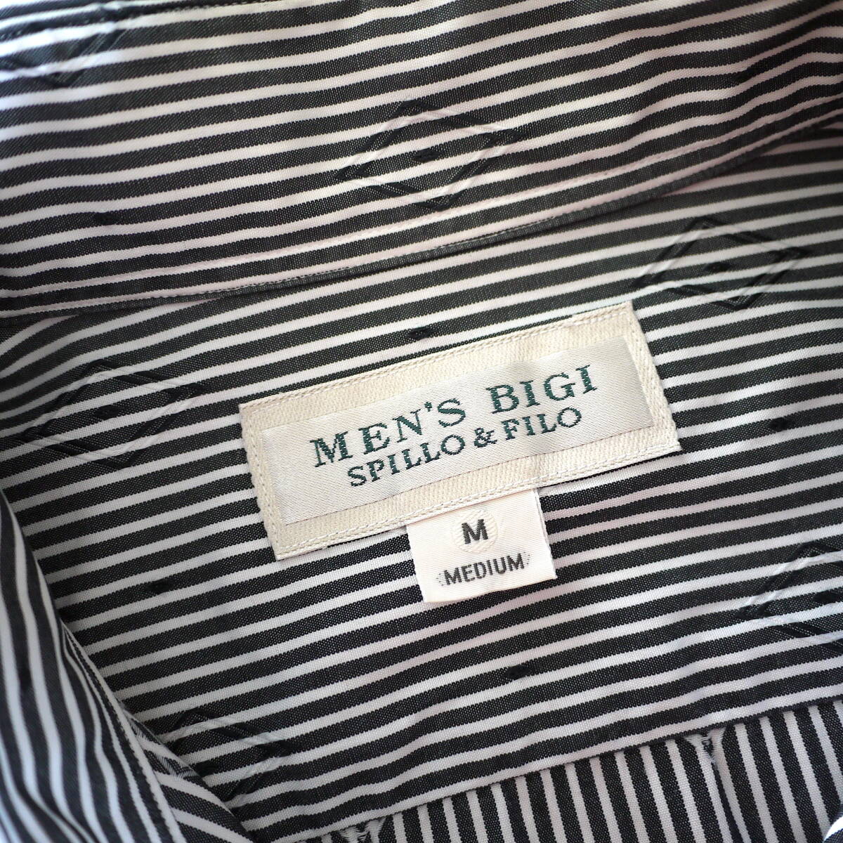 MEN'S BIGI メンズビギ ストライプシャツ 模様入り〈 Mサイズ 〉日本製 ホワイト／グレー 美品の画像5