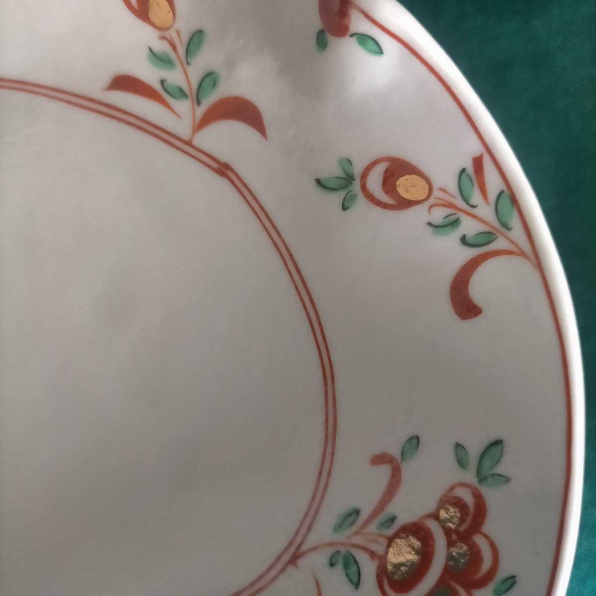  未使用保管品  橘吉  焼き物皿  赤絵花紋  金彩 楕円皿 ２０ｃｍX14cm 5枚組   の画像3