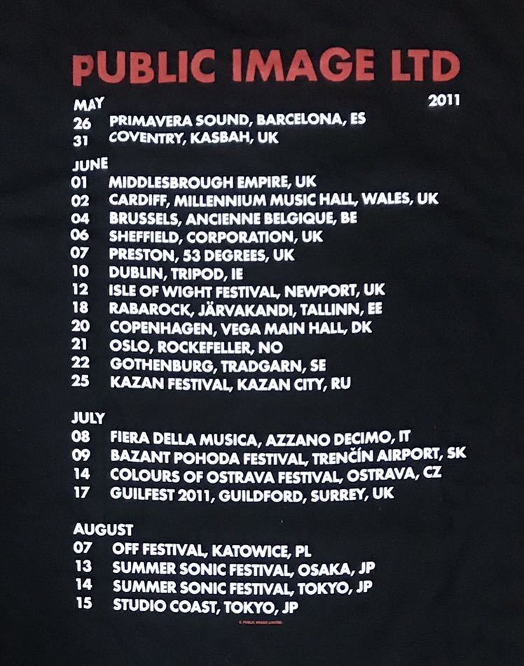 【 PiL Public Image Ltd 2011 Tour T-Shirt 】パブリック・イメージ・リミテッド Ｔシャツ Jah Wobble Punk John Lydon Red Logo Lサイズ_画像3