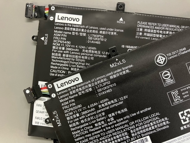 ThinkPad L480.L580.L590用 バッテリーパック 2個SET 共に約9h 01AV463/465 97875の画像3