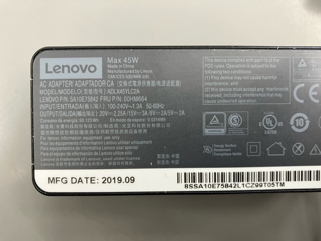 Lenovo ThinkPad用 45W Type-C AC ADPTER 2個SET 通電OK ADLX45YLC2A 00HM664 97883の画像3