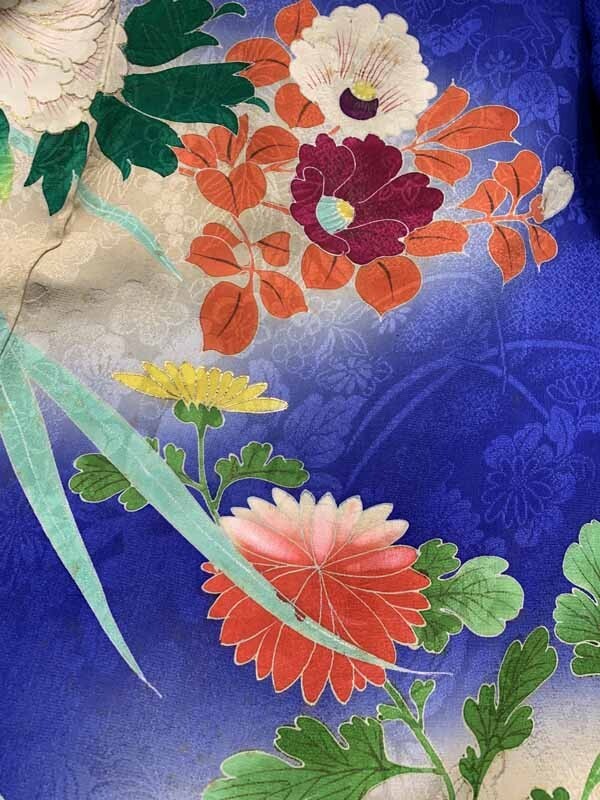 * кимоно ... античный кимоно obi * цвет tomesode кромка узор классика документ sama нарцисс .... натуральный шелк Taisho роман старый ткань старый . земля .