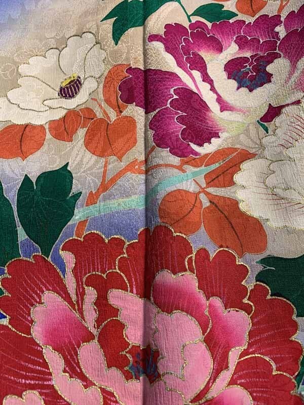 * кимоно ... античный кимоно obi * цвет tomesode кромка узор классика документ sama нарцисс .... натуральный шелк Taisho роман старый ткань старый . земля .