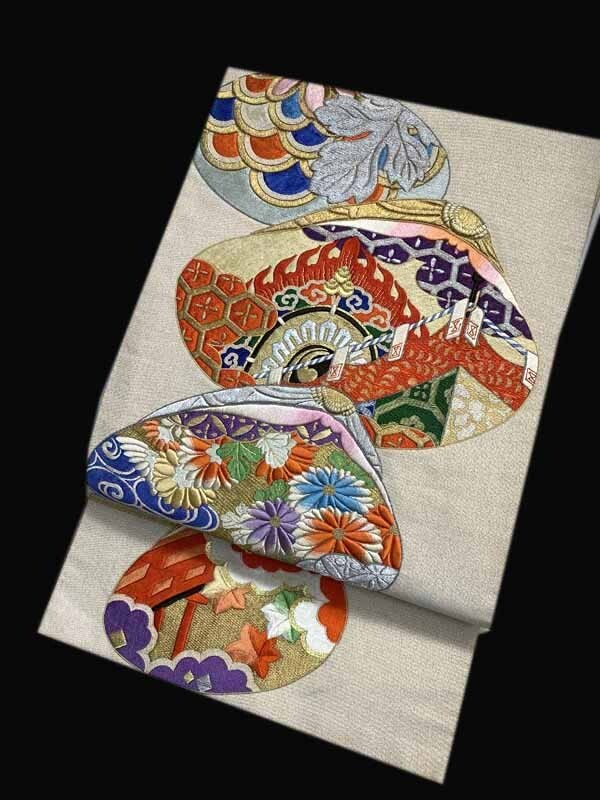 * кимоно ... античный кимоно obi * maru obi роскошный . Япония вышивка . утро развлечение . соединять классика документ sama старый ткань старый . ткань . синий море волна огонь . futoshi тамбурин без тарелочек 