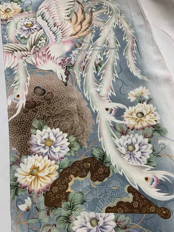 * кимоно ... античный кимоно obi * белый земля ...... цвет tomesode накладывающийся кромка узор натуральный шелк старый ткань старый . времена . птица феникс 