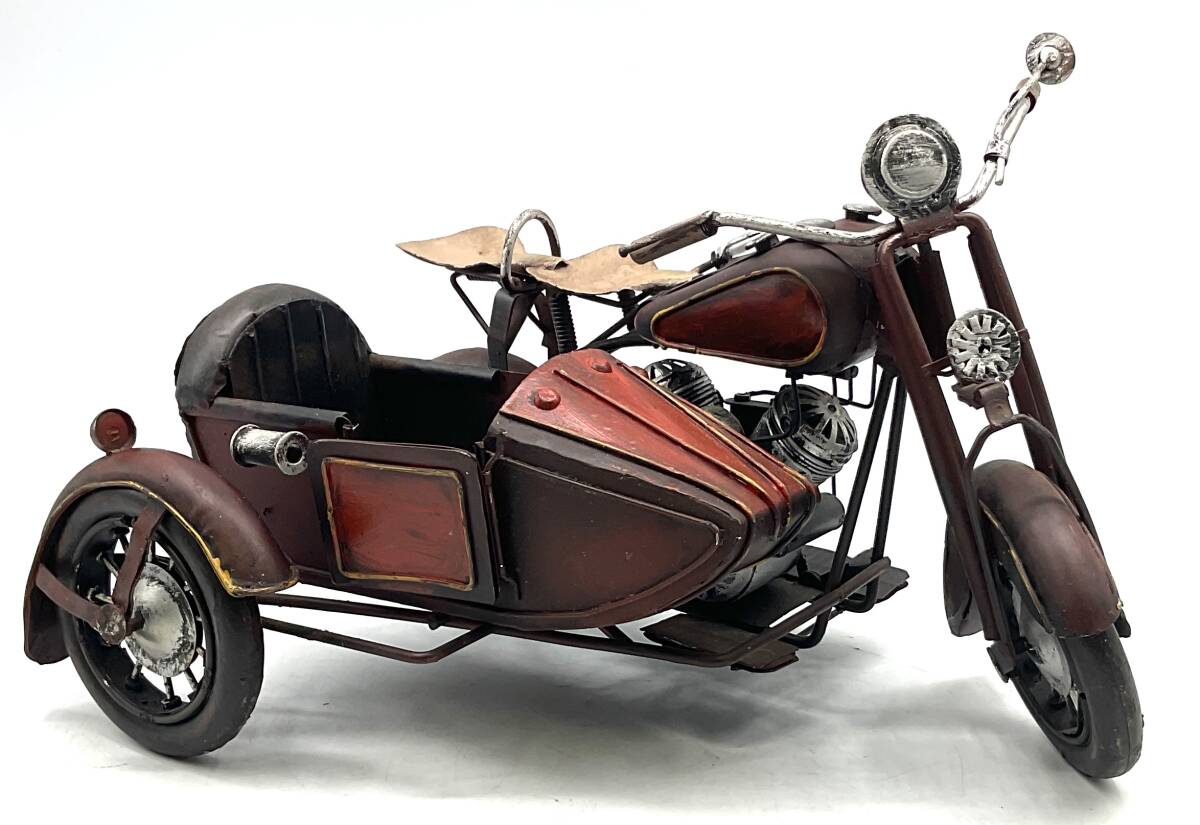 レトロ アメリカン ブリキ模型 2点セット 消防車 オートバイレッド アンティーク ビンテージ ミニチュア バイクオブジェ サイドカー付き の画像9