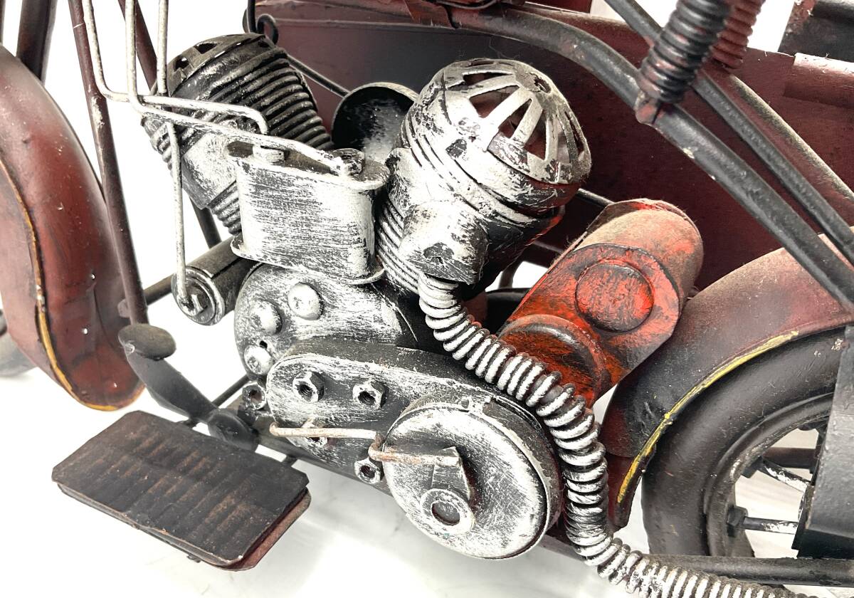 レトロ アメリカン ブリキ模型 2点セット 消防車 オートバイレッド アンティーク ビンテージ ミニチュア バイクオブジェ サイドカー付き の画像2