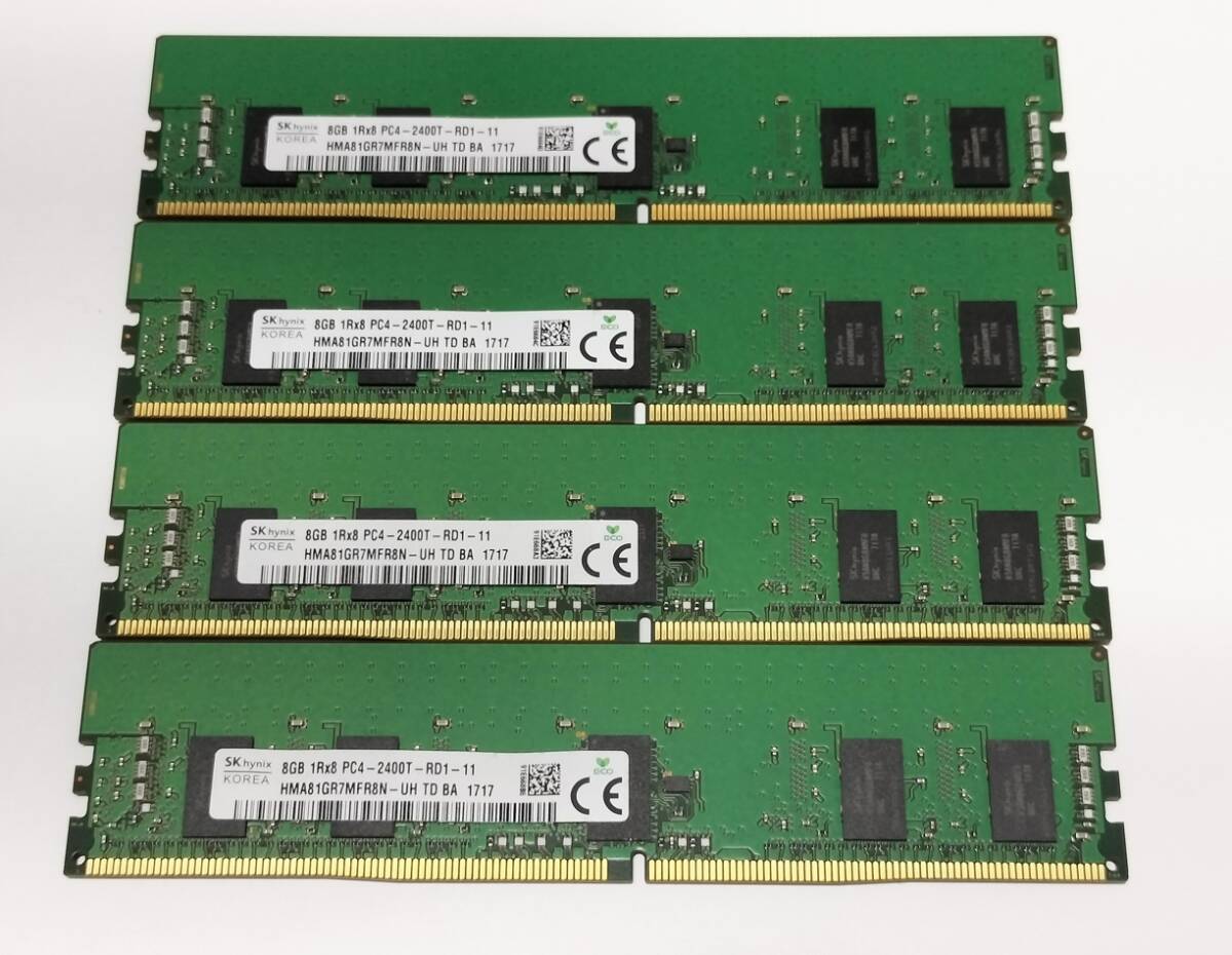 ■SK hynix 8GB 1Rx8 PC4-2400T-RD1-11 DDR4-2400 PC4-19200T-R RDIMM ECC Registered HMA81GR7MFR8N-UH 1.20V 4枚セット 計32GBの画像1