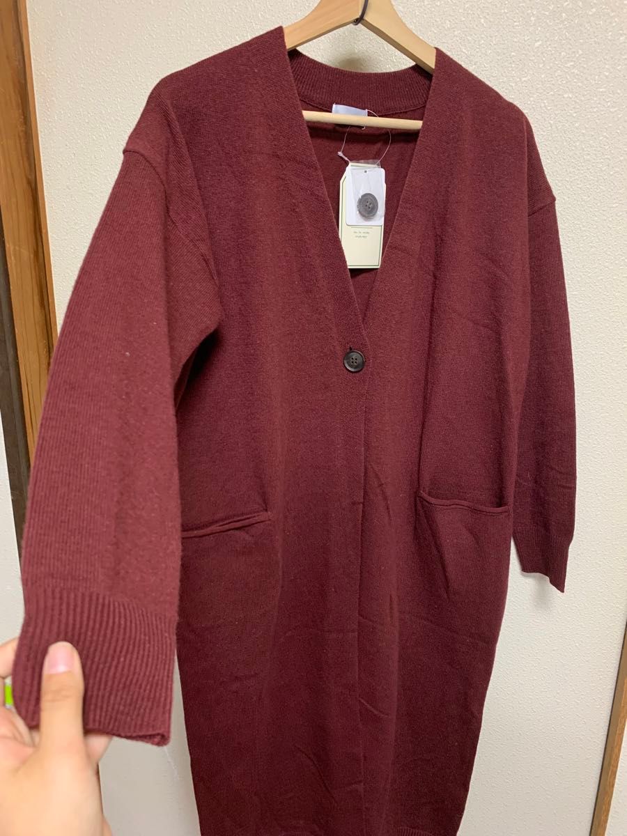 【新品＊未使用】天然繊維 ウール混 ロング ニット カーディガン☆S 長袖 セーター