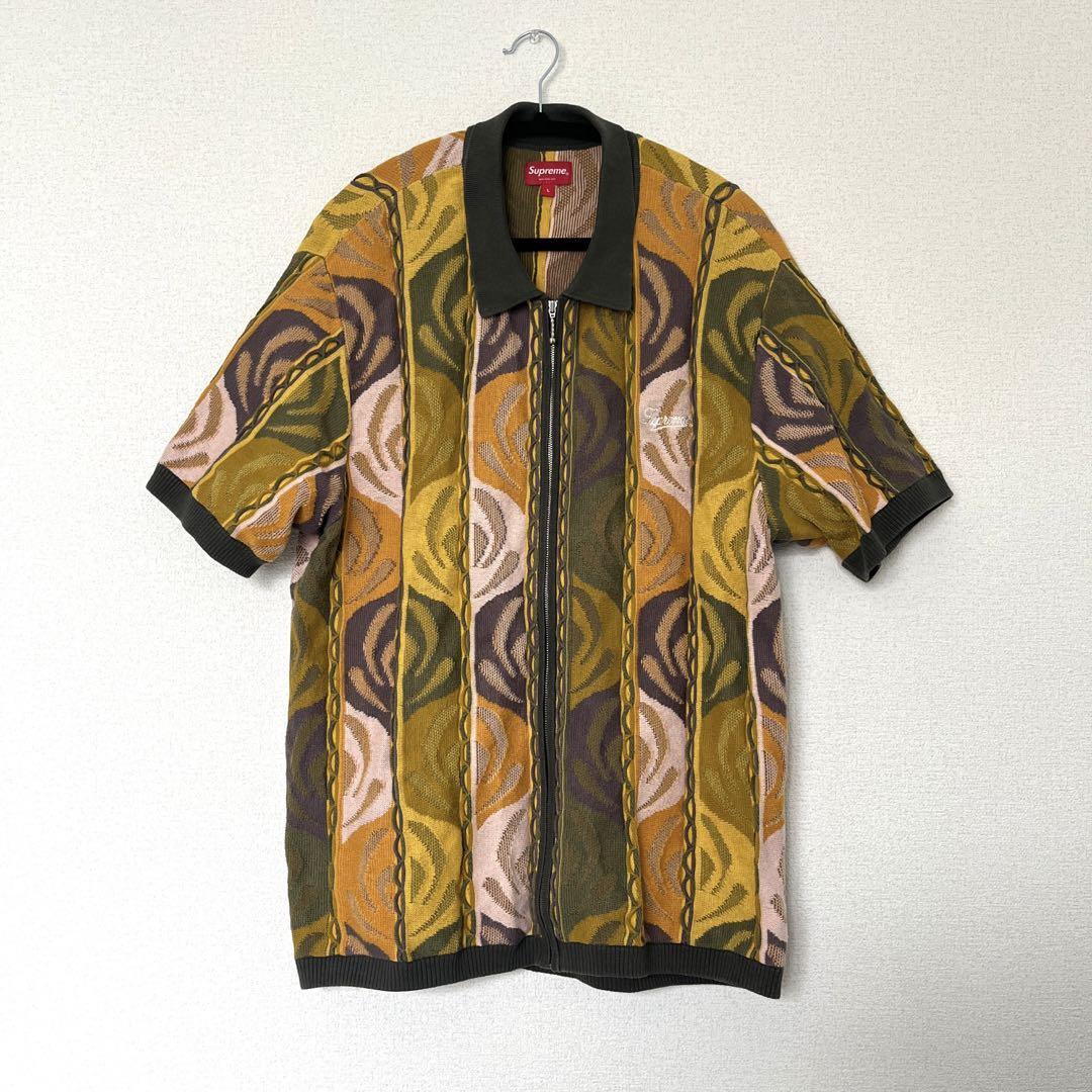 SUPREME シュプリーム ニット ポロ L Abstract Textured Zip Up Polo シャツ_画像1