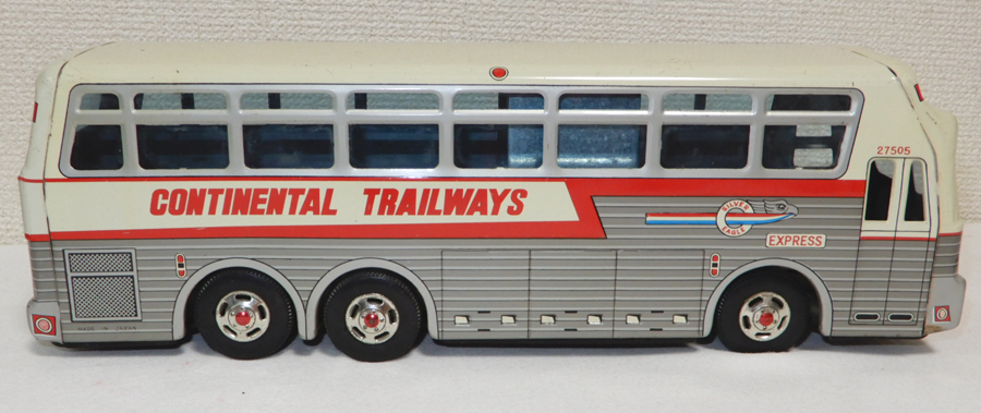 ブリキ 玩具 6輪バス SILVER EAGLE CONTINENTAL TRAILWAYS フリクション作動 外観も程度良好です! の画像5