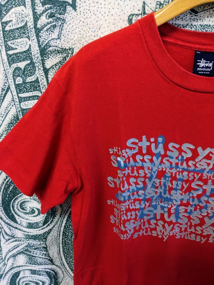 90s USA製 STUSSY ステューシー 半袖プリントTシャツ ヴィンテージ オールド SK8 madeinUSA アメリカ製 赤の画像5