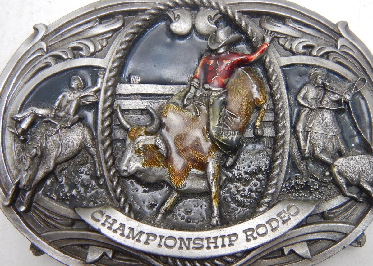 USA大型ベルトバックル☆CHAMPIONSHIP RODEO ロデオ大会☆W13.5cm 454g カウボーイ アメリカ雑貨☆E0427012