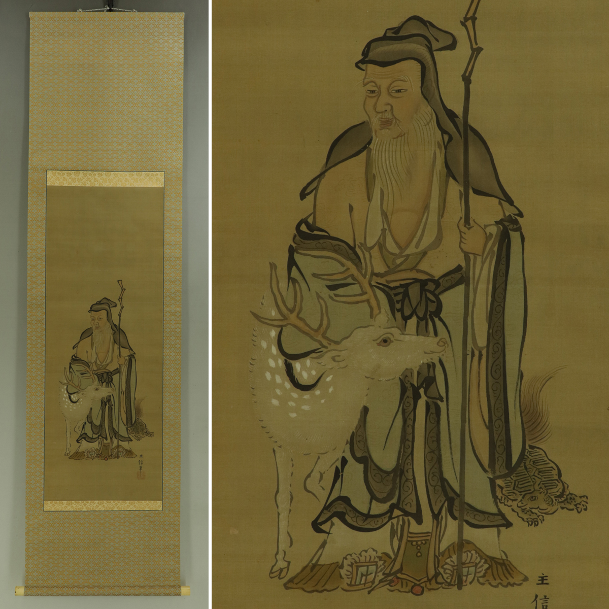 Yahoo!オークション - 【模写】狩野探幽(守信)【寿老人】 絹本 Yahoo!オークション - 【模写】狩野探幽(守信)【寿老人】 絹本