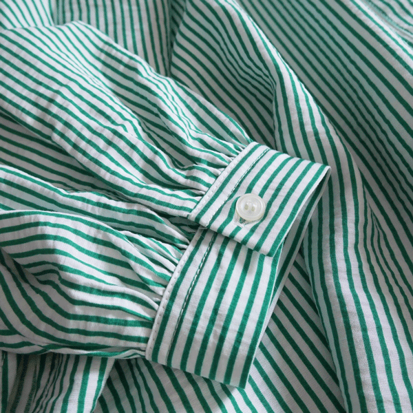 新品■アメリカンホリック■バックスリットギャザーストライプシャツ グリーンM♪シボ感のある柔らか素材♪羽織りにも♪の画像5