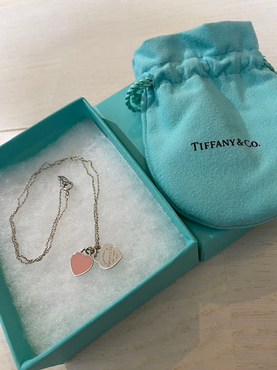 【美品】Tiffany リターントゥティファニー ピンクダブルハートタグペンダント ネックレス チェーン