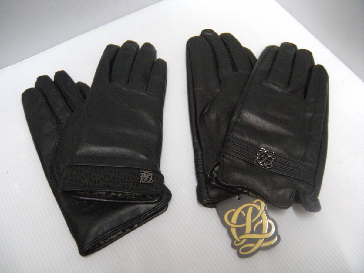 396 1 jpy exhibition Louis cattle zLOUIS QUATORZE ram leather gloves glove black lady's passing of years storage tag attaching unused goods 2 point . summarize 