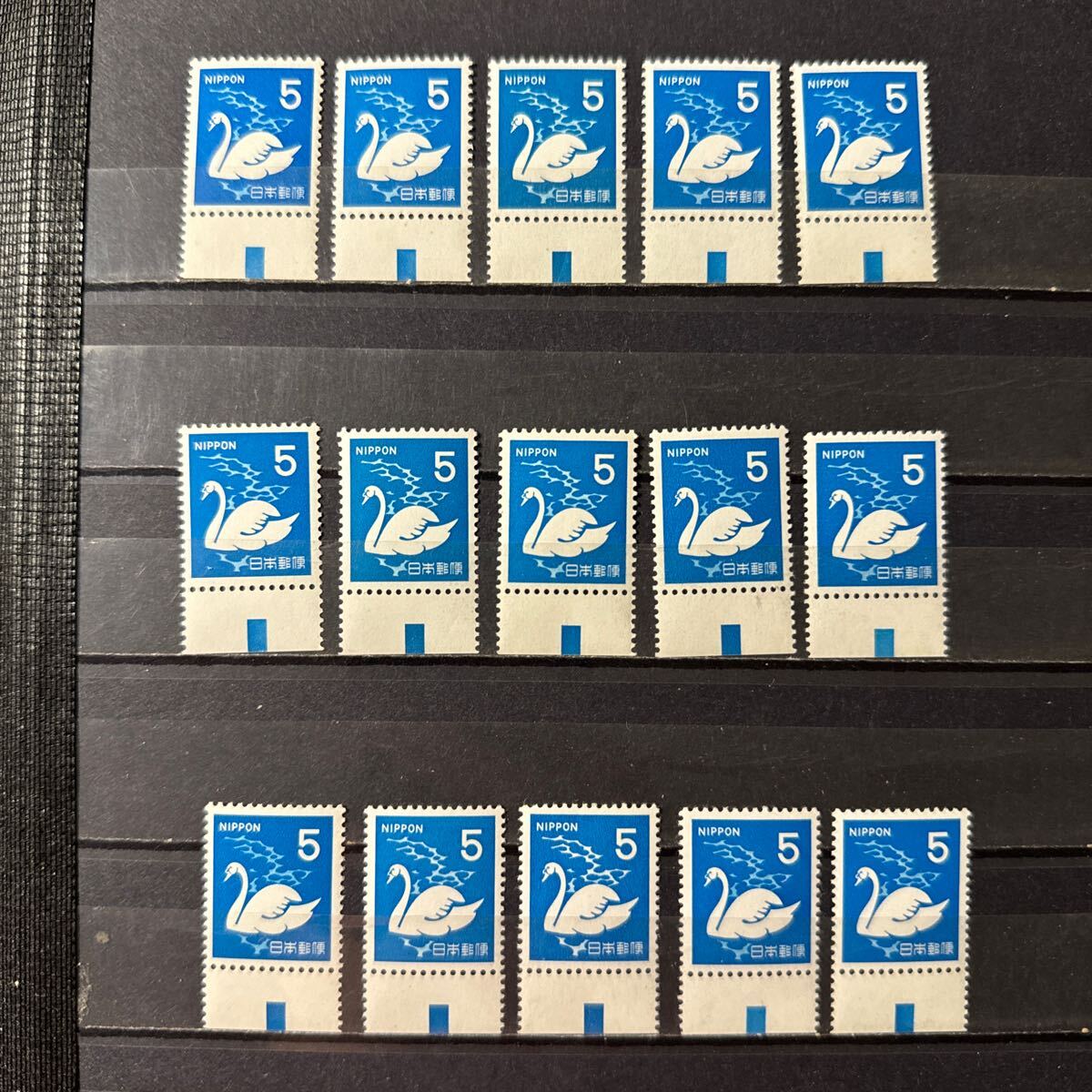 【79】カラーマーク付き切手　コブハクチョウ　5円　未使用　下段　15枚 糊有 NH 新動植物国宝図案切手_画像1