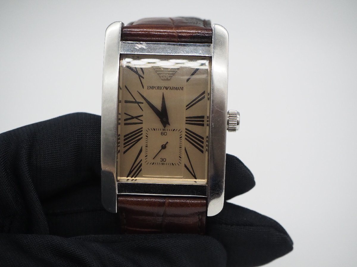 【ジャンク】EMPORIO ARMANI エンポリオアルマーニ AR-0154 スモセコ ブラウン系文字盤 メンズ腕時計 QZ キングラム[fnk]の画像2