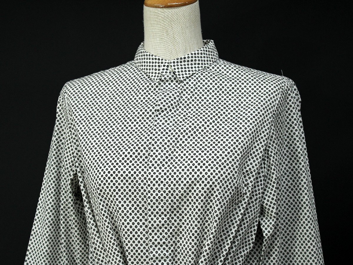  прекрасный товар Sunao Kuwahara хлопок 100% маленький цветочный принт лента рубашка с длинным рукавом One-piece пепел чёрный 2 ri870