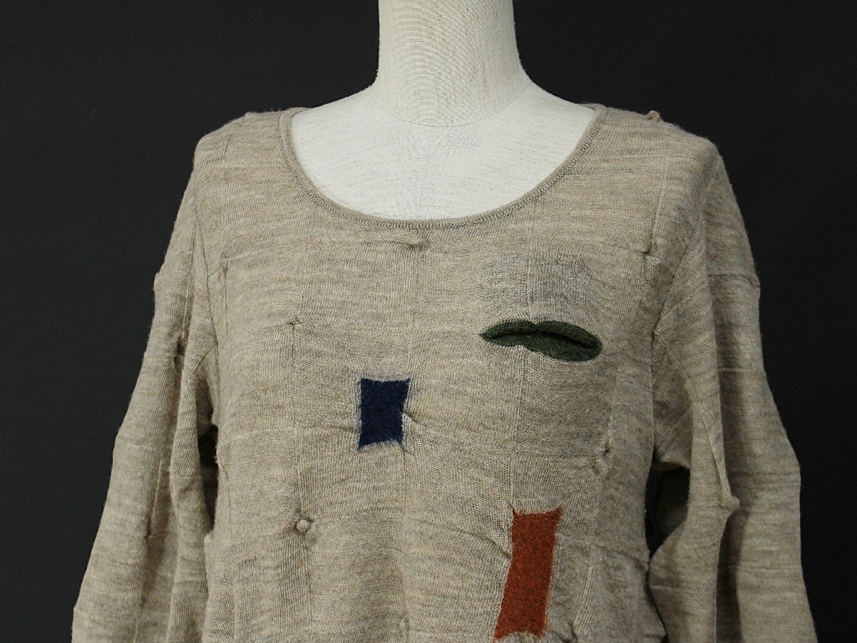  beautiful goods / small size M and both ko long sleeve wool knitted tunic beige 1 ak896