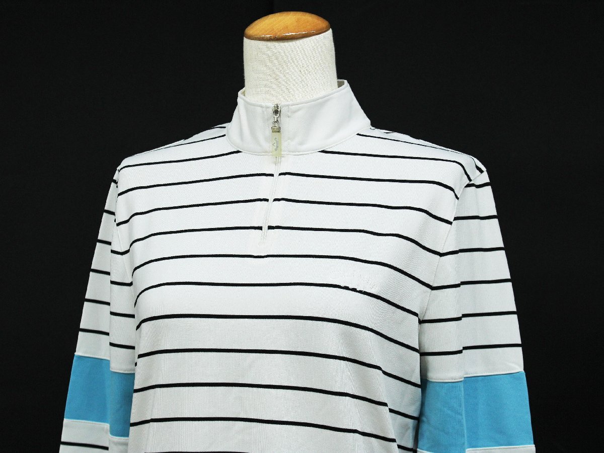  прекрасный товар Callaway окантовка рисунок Golf одежда / длинный рукав с высоким воротником стрейч тянуть over белый ri906