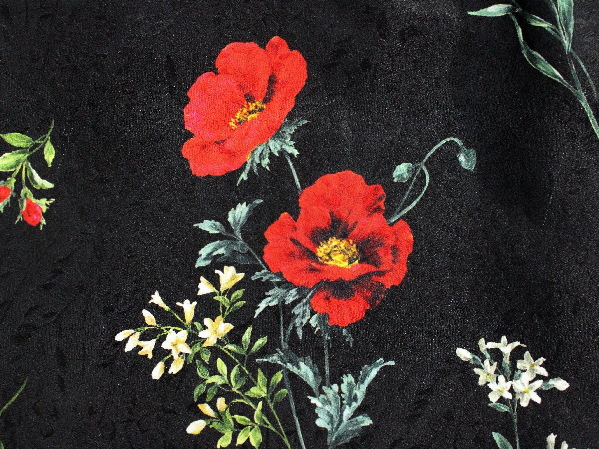 2020年 エムズグレイシー 花柄ジャガード半袖フレアワンピースドレス 黒赤38 ri956_画像6